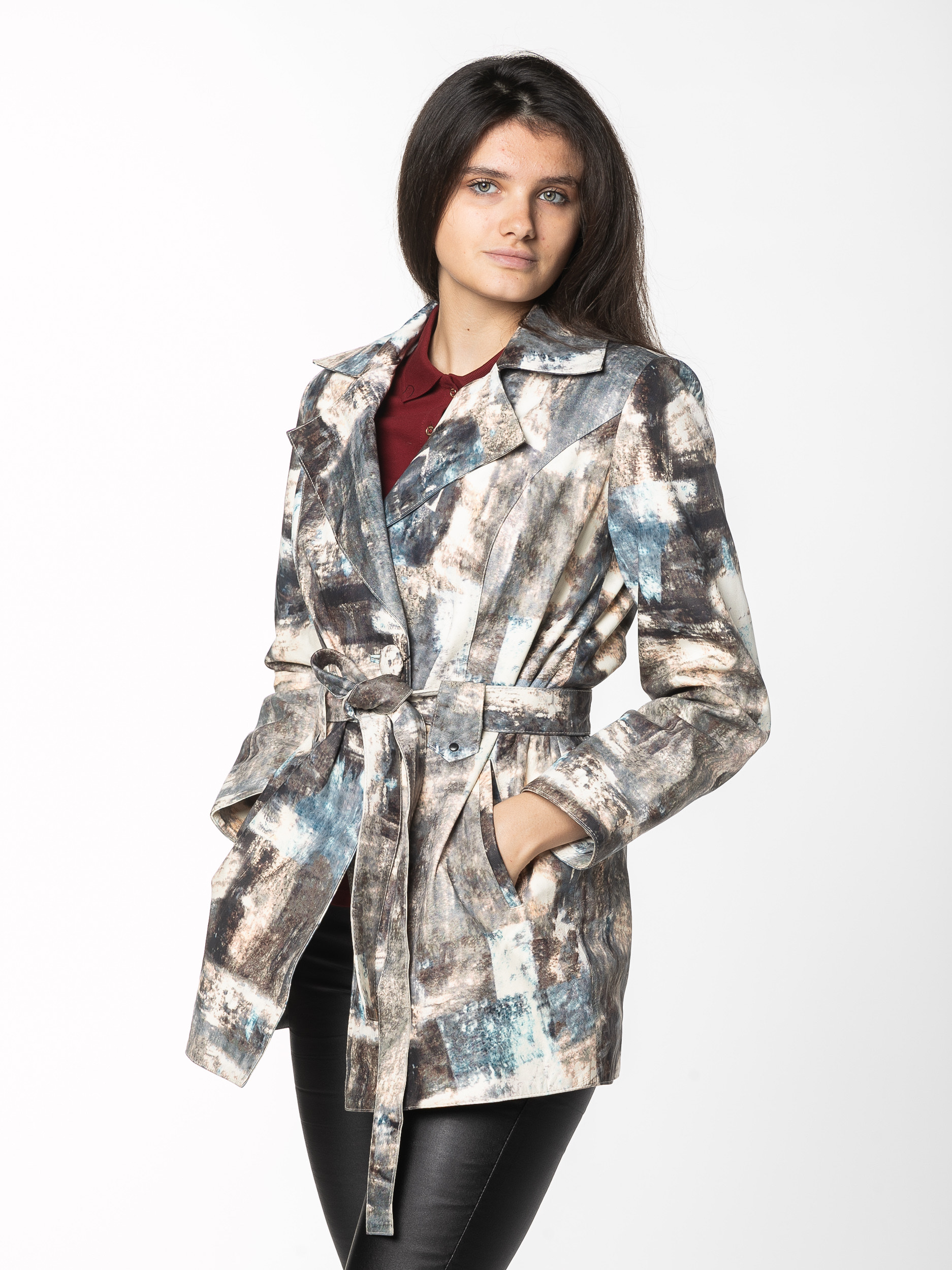 Куртка кожаная с поясом женская 53016
